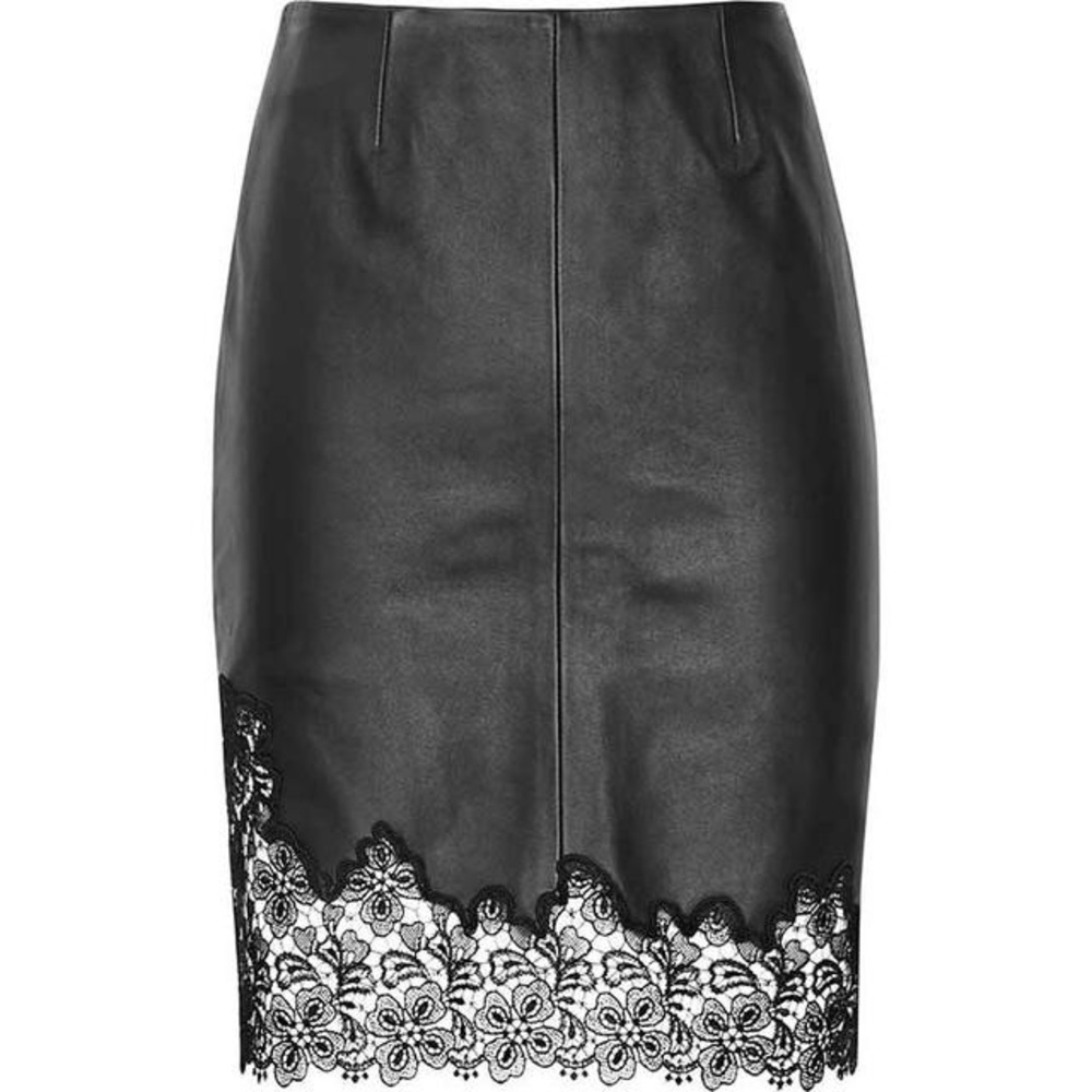 Reiss black leather pencil skirt with lace detail
